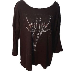 GAME OVER Black Long Sleeve Shirt Top Small Hot Topic Skeleton Hands Goth